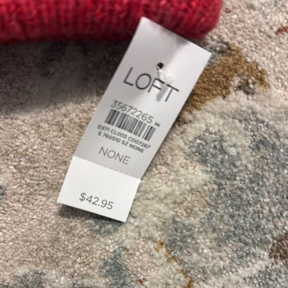 LOFT Pink and Red Knit Beanie Hat - Picture 3 of 5